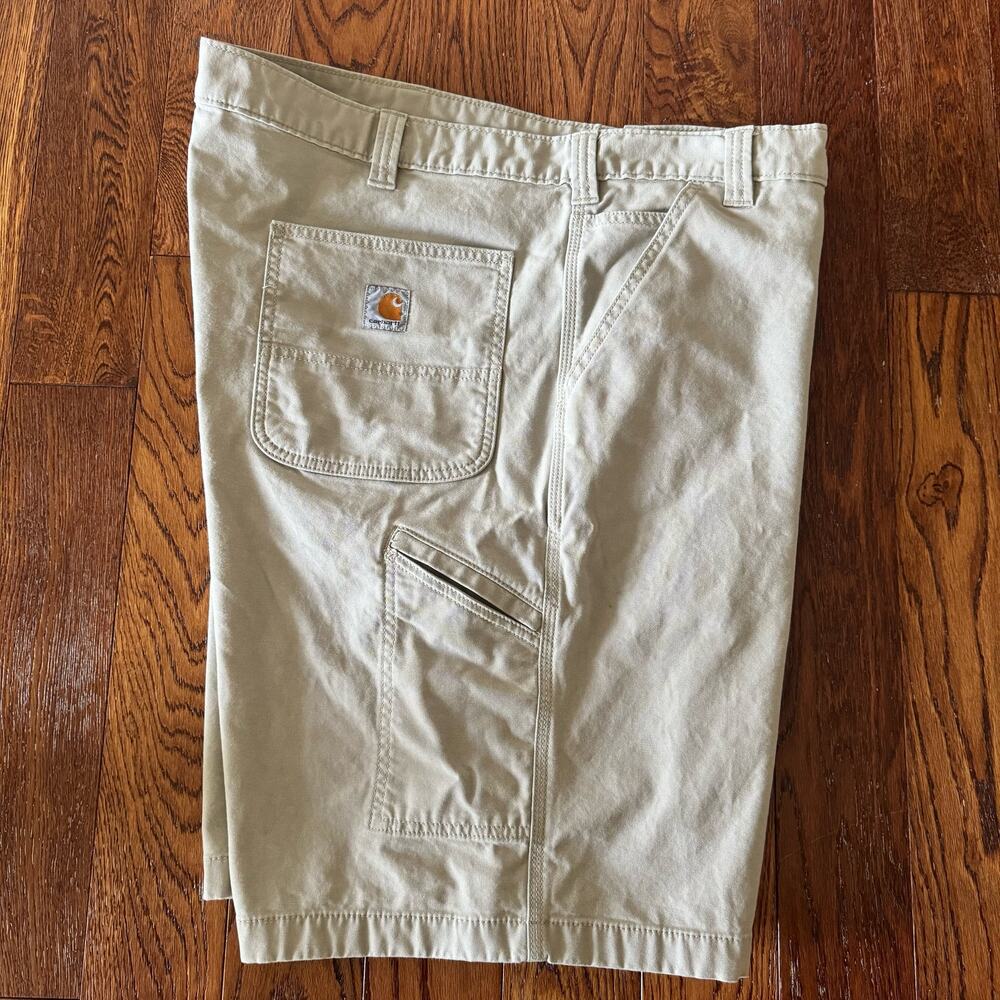 Carhartt Rugged Flex Relaxed Fit Canvas Work Shorts Mens 44 Flat Front Beige